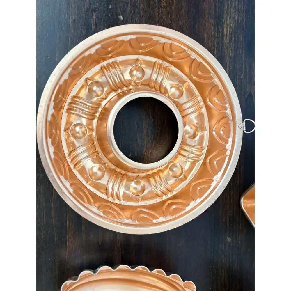Vtg Copper Tone Jello Molds Set of 5 Heart-Bundt-Melon Cottagecore Grandma Core
